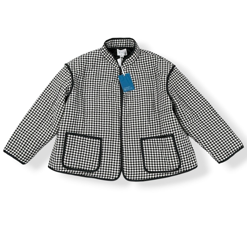 Market & Spruce Jacket Women 2X Black White Gingham Long Sleeve Emelia NWT